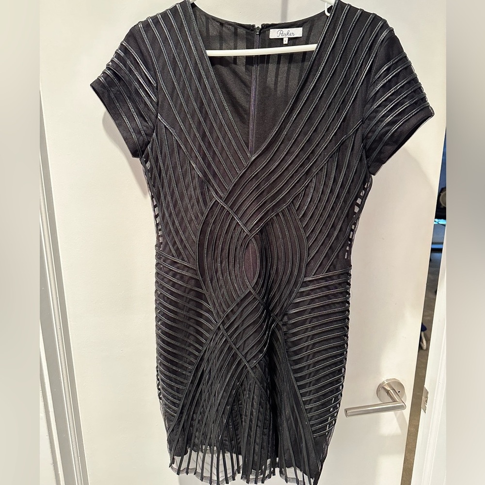 Sexy Parker mini dress with leather detail and chiffon.